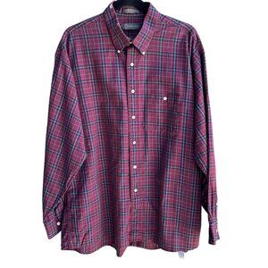 CC Courtenay Vintage Mens Red Plaid Grunge Long Sleeve Cotton Button-Down Shirt